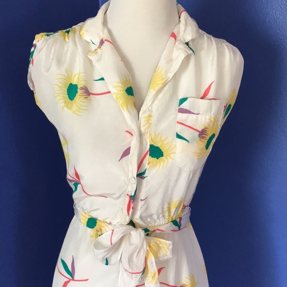 Vintage 70s-80s white floral summer day dress Hawaiian tropical flowers retro - Picture 3 of 14